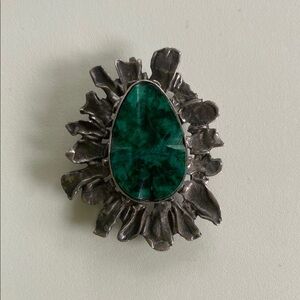 VTG MCM modernist brutalist wax casting atomic green sterling brooch/pendant